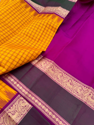 The Best of No Zari Korvai Kanchivaram - the traditional traditional mango yellow and majestic majenta yali woven borders