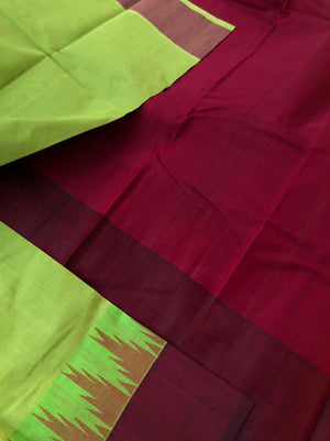 Cotton body with Pure Silk One Side Korvai Borders - fresh green and maroon