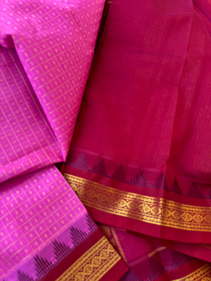 Korvai Silk Cotton - rose pink and aaraku lakshadeepam