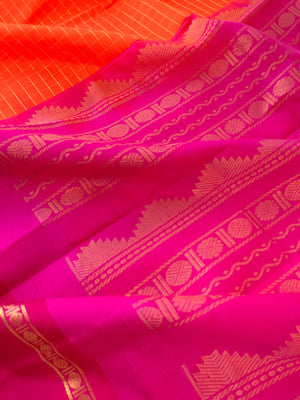 Kattams on Korvai Silk Cotton - orange and pink zari kattam