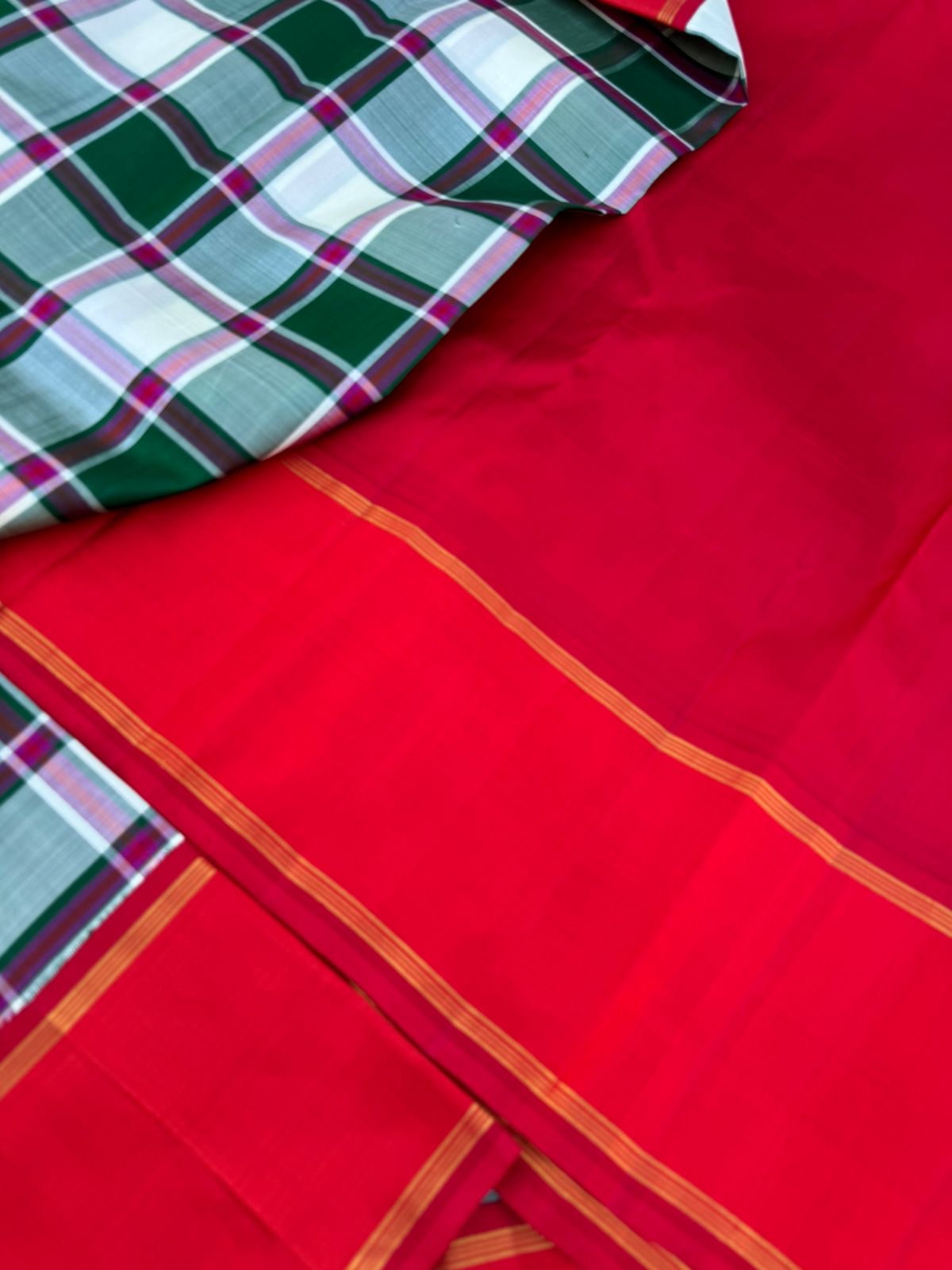 Album Untouched - a most beautiful chex woven body with deep red woven korvai borders