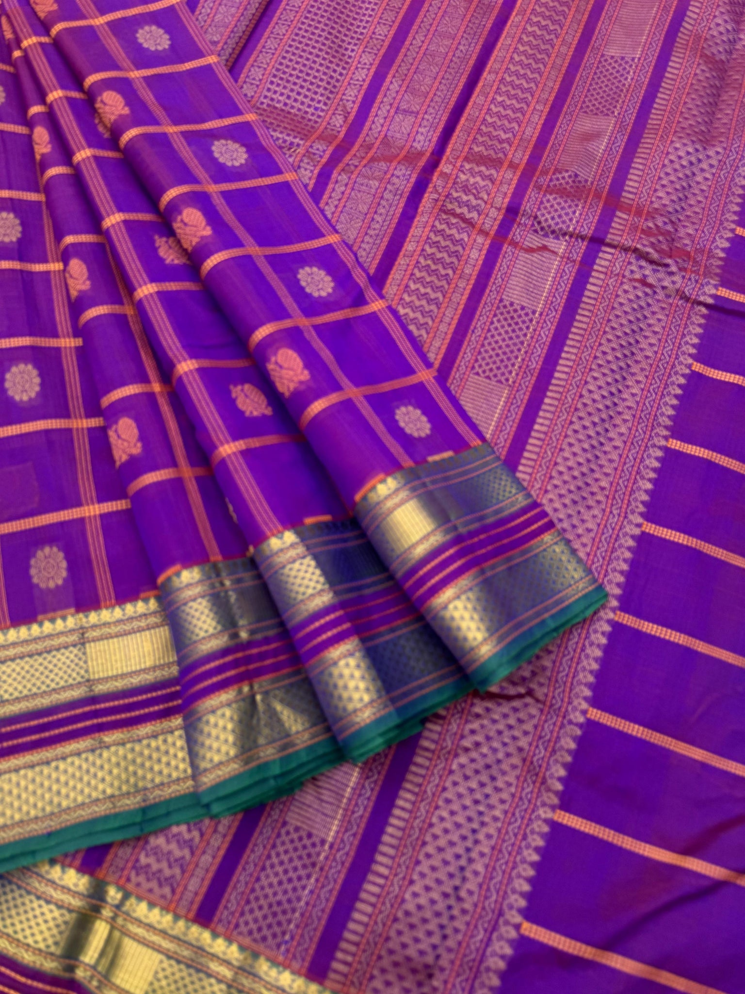 Woven Motifs Silk Cotton - deep purple mayil chackaram