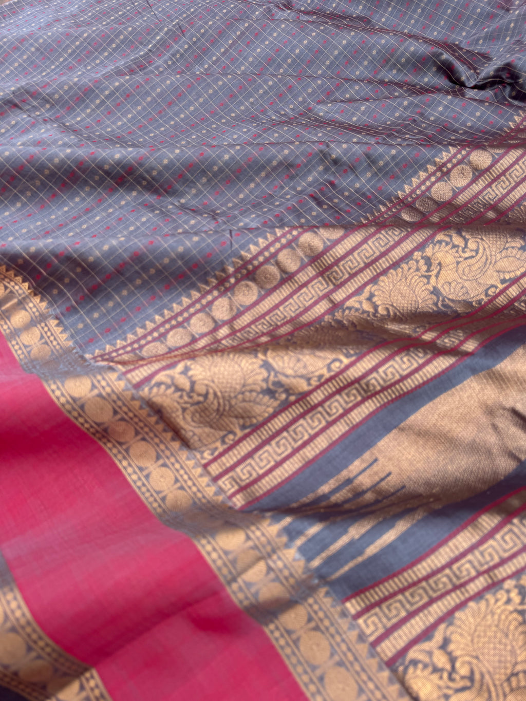 Woven Motifs Silk Cotton -metallic deep grey lakshadeepam