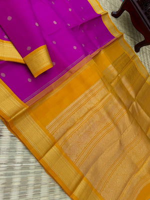 The Korvai Vibes - Authentic Korvai Kanchivaram - deep dark traditional kanchivaram pink and golden mustard