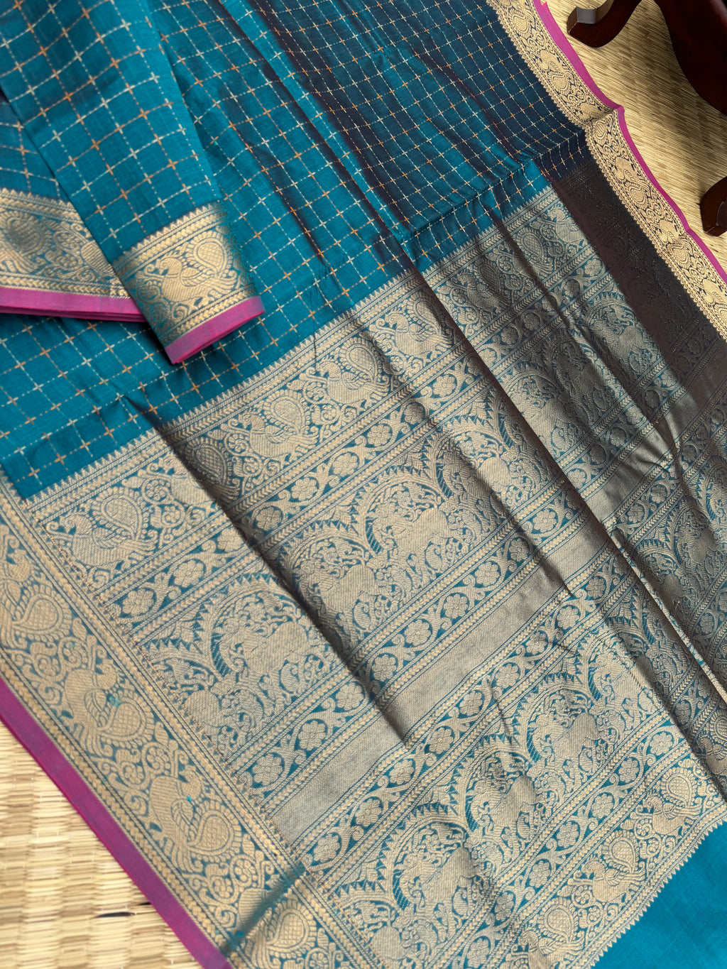 Woven Motifs Silk Cotton - burnt blue pluse buttas