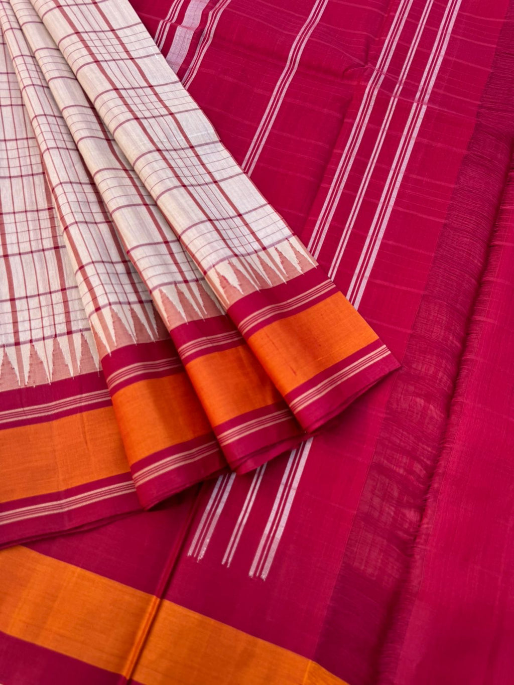 Signature Silk Cotton -stunning beige and aaraku with burnt orange borders