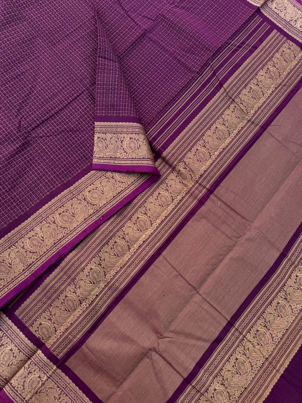 Mangalavastaram - deep dark brinjal purple lakshadeepam with annapakshi woven borders