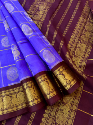 Korvai Silk Cotton - kurunji flower and burgundy Mayil chackaram
