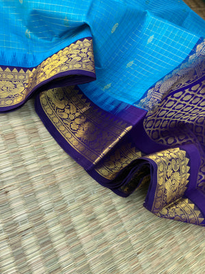 Korvai Silk Cotton - blue on blue zari kattam