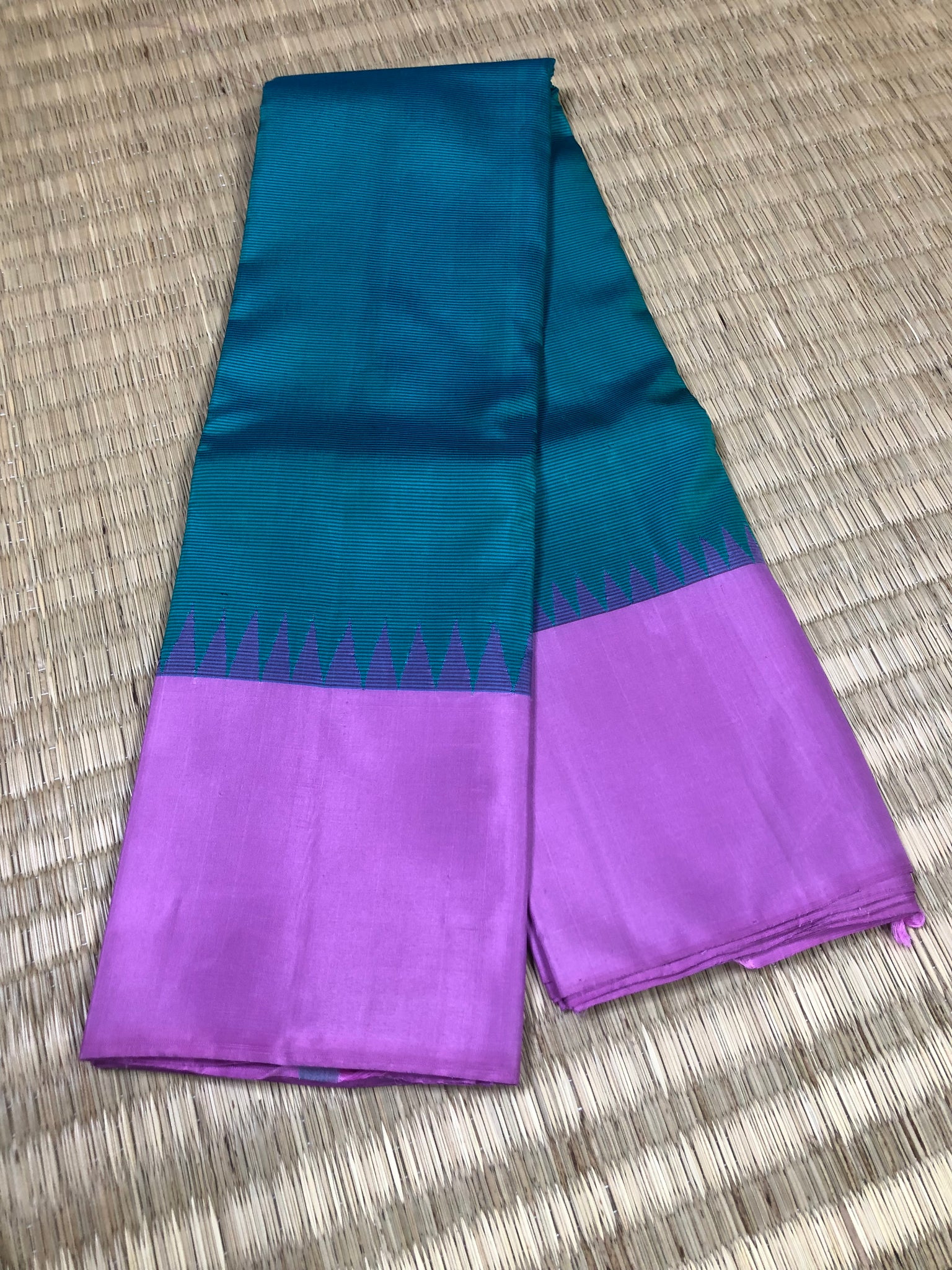 Diwaly Vibes on Korvai Kanchivaram - teal blue and bubble gum pink