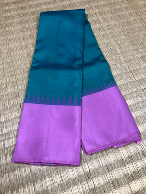 Diwaly Vibes on Korvai Kanchivaram - teal blue and bubble gum pink