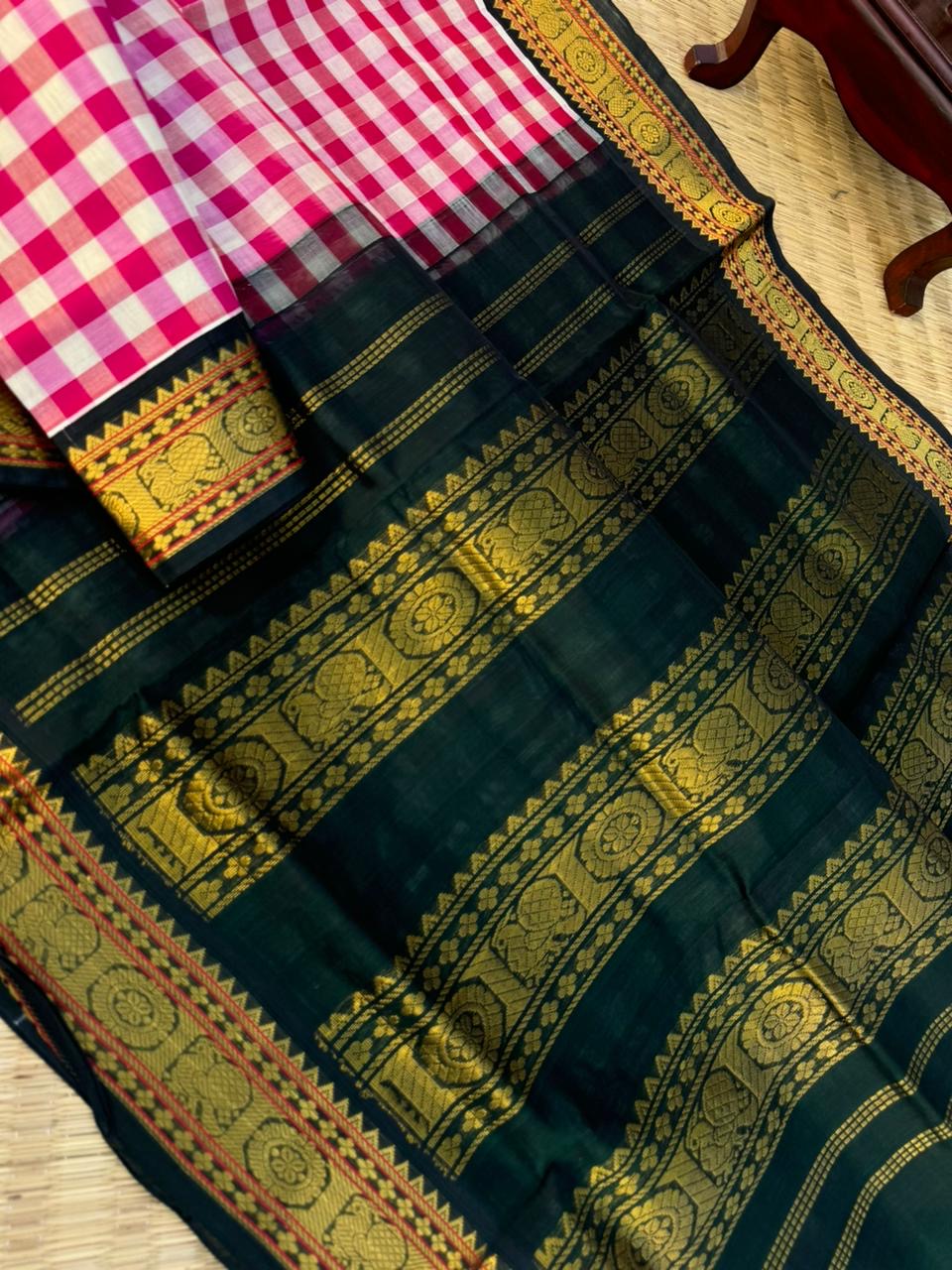 Korvai Silk Cottons - pink and off white paalum palamum kattam