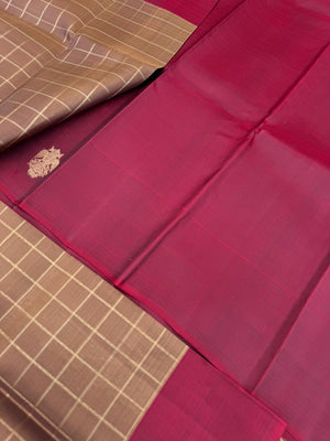 Kanchivaram Trunk - stunning chocolate brown tone chex body with aarku woven border buttas with yali and irruthalaipakshi borders