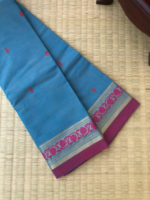Woven Buttas on Kanchi Cotton - bluish grey