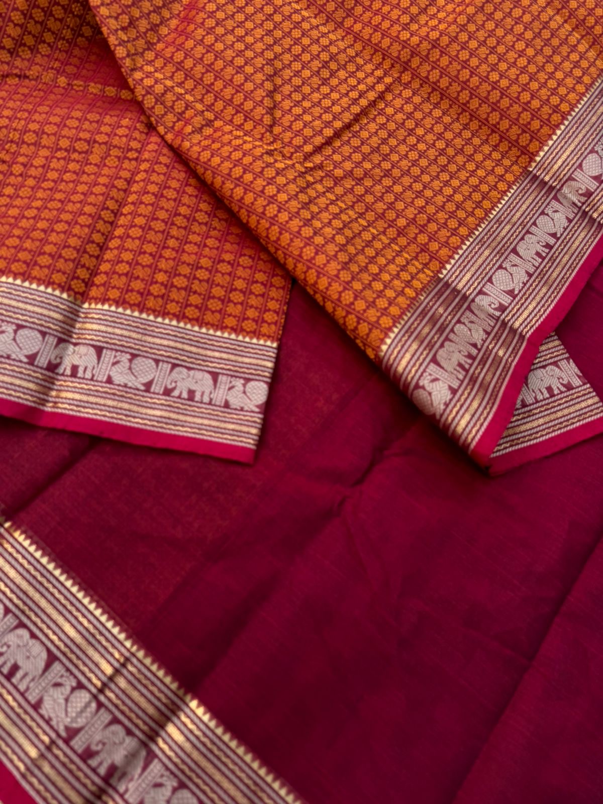 Zari Touched Mangalavastaram - rust and Aaraku 20000 woven buttas