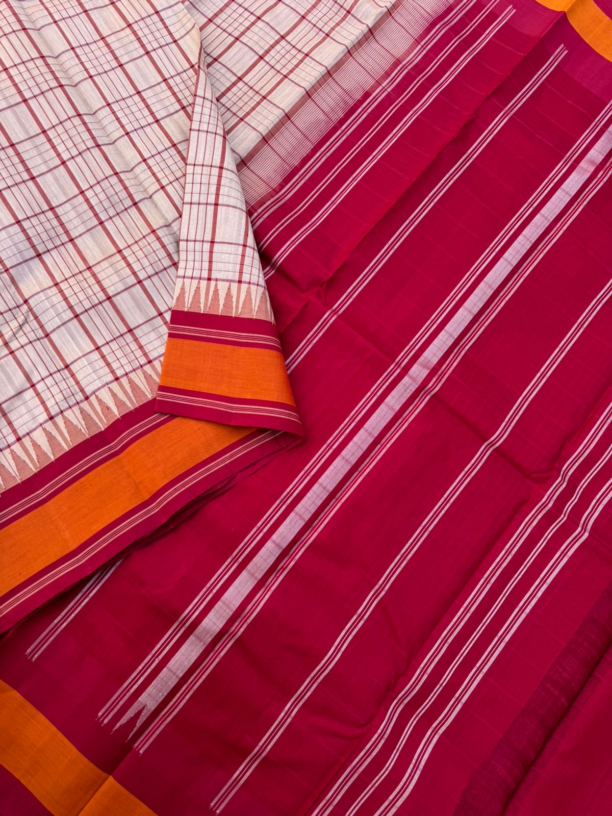 Signature Silk Cotton -stunning beige and aaraku with burnt orange borders