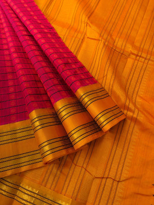 Divyam - Korvai Silk Cotton with Pure Silk Woven Borders - red and mustard 1000 buttas