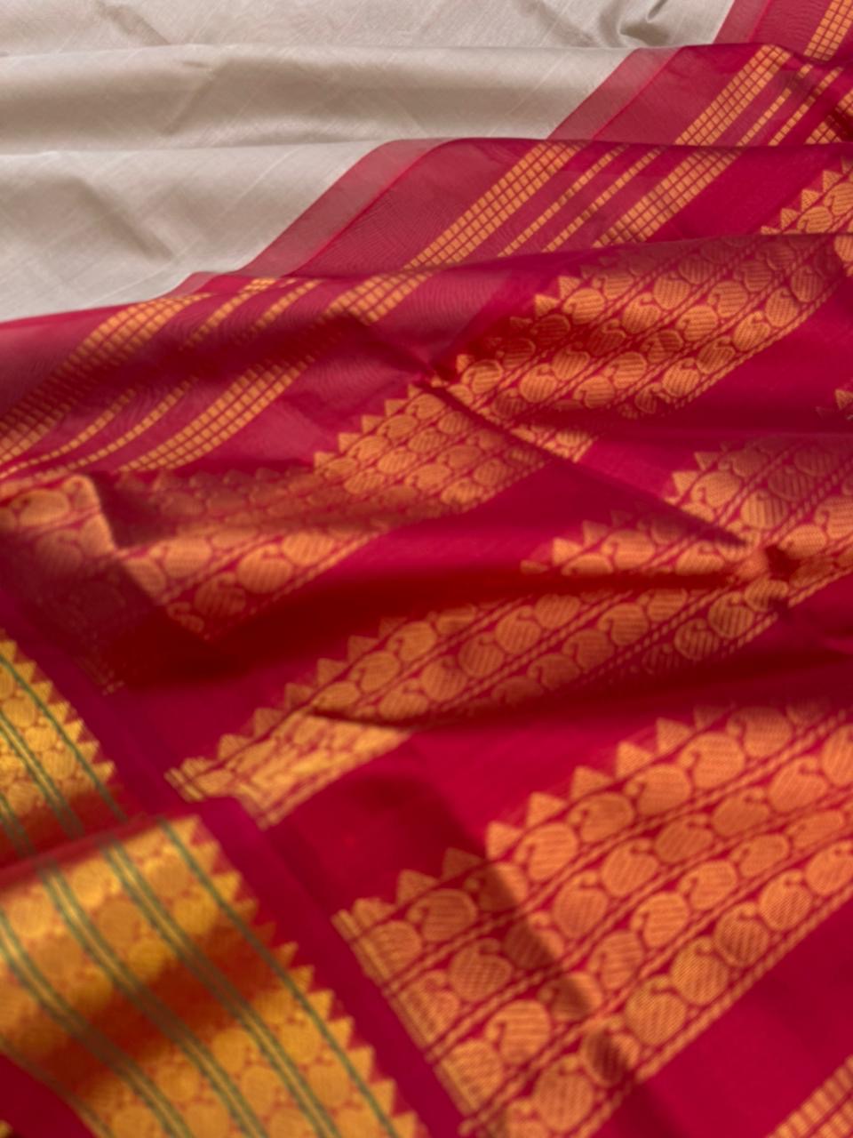 Korvai Silk Cottons - greyish beige and maroon