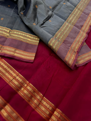 Woven Motifs Silk Cotton -deep grey and aaraku retta pett woven borders