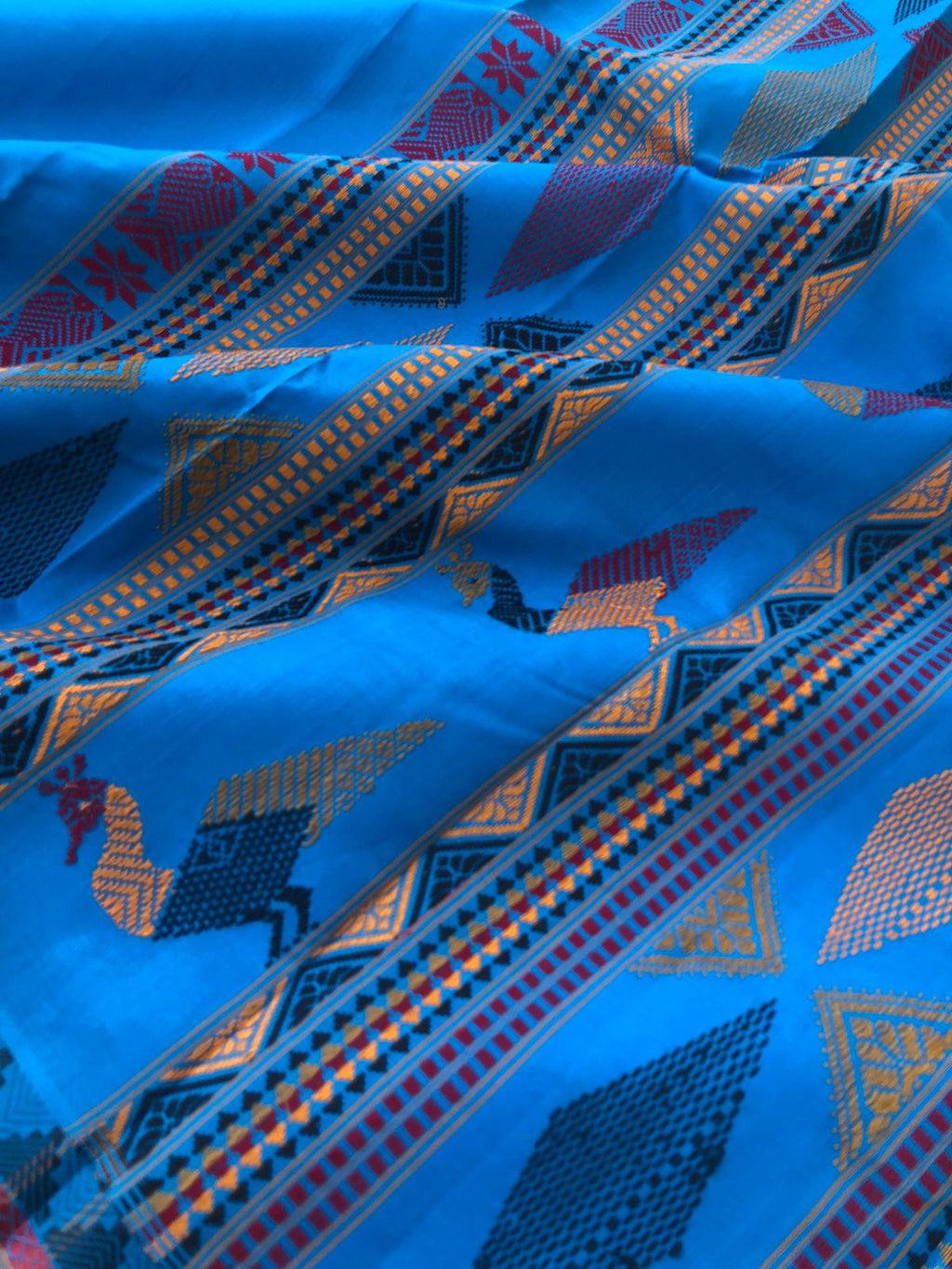 Woven Motifs Silk Cotton - sulphate blue Bomkai