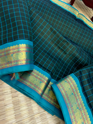 Korvai Silk Cottons - burnt green and sulphur blue
