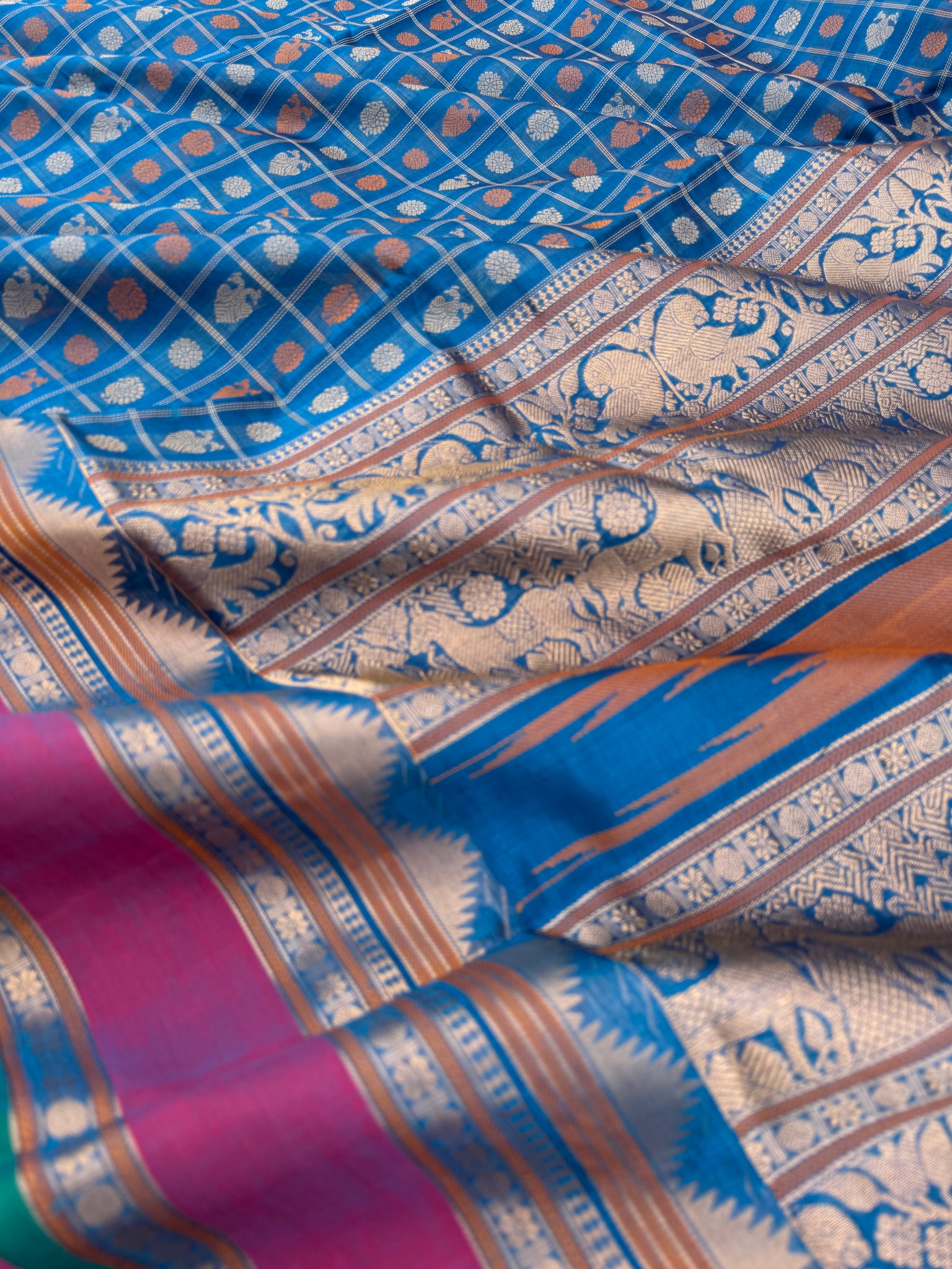 Woven Motifs Silk Cotton - burnt blue 1000 buttas