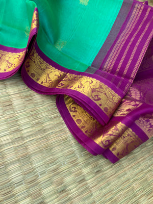 Korvai Silk Cotton - dual tone turquoise and purple