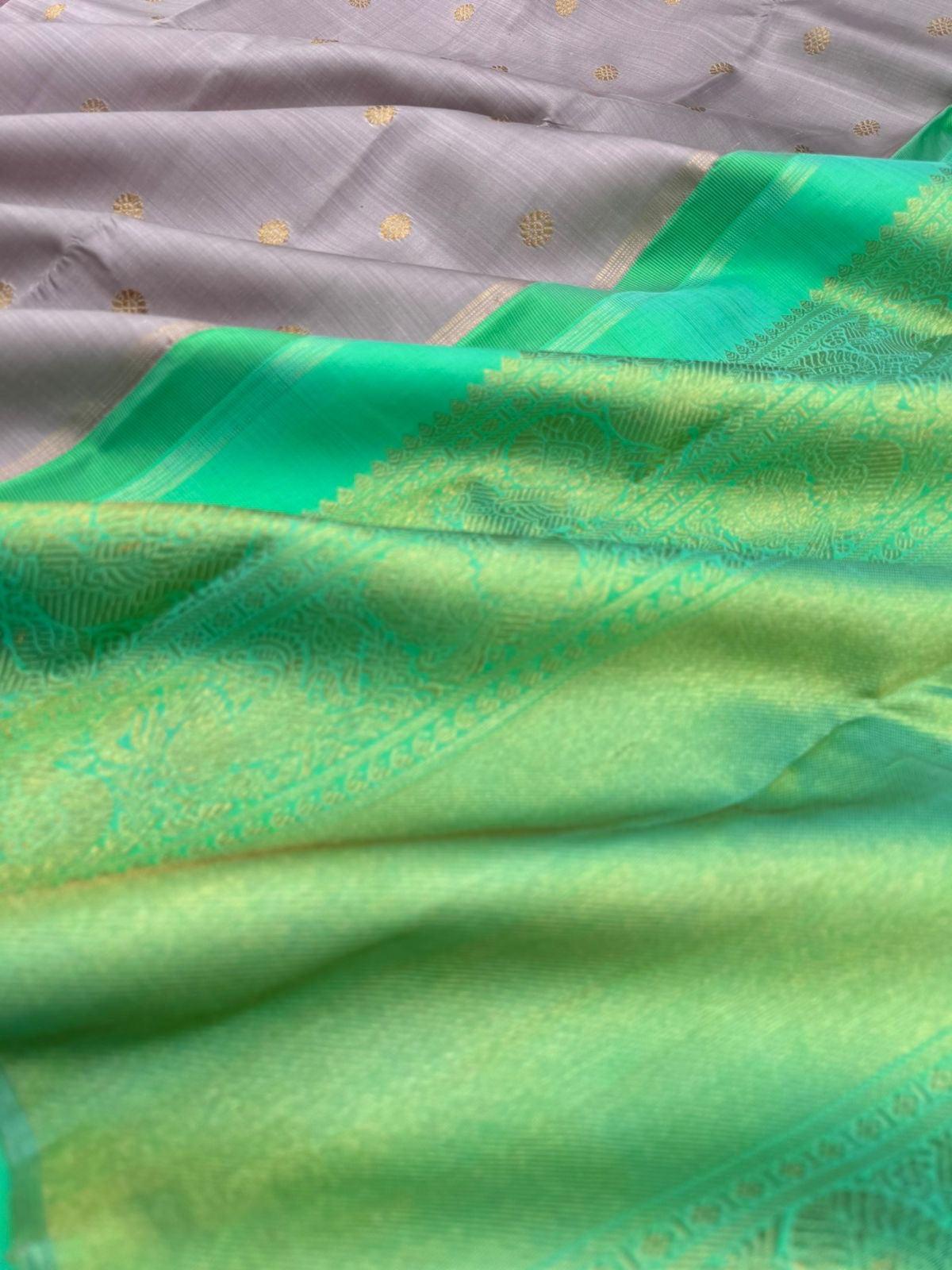 Mohaa - Rarest Borderless Kanchivarams -stunning silver grey and dual tone aqua