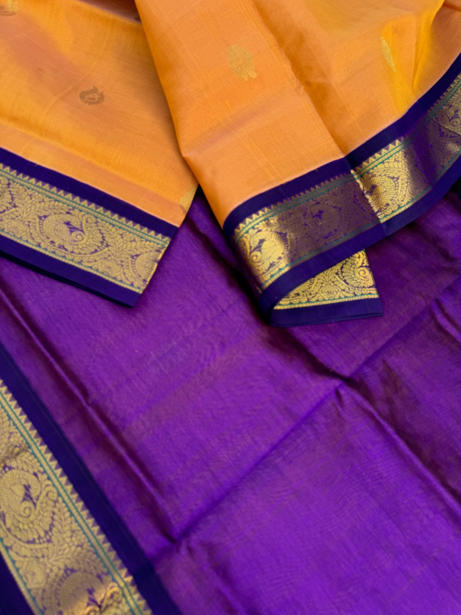 Korvai Silk Cottons - pale apricot and deep violet