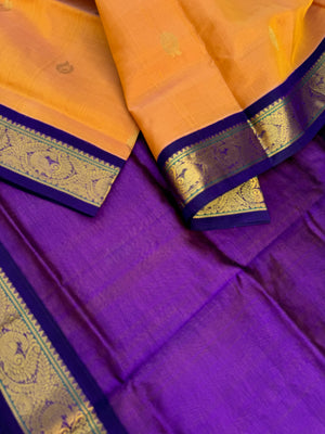 Korvai Silk Cottons - pale apricot and deep violet