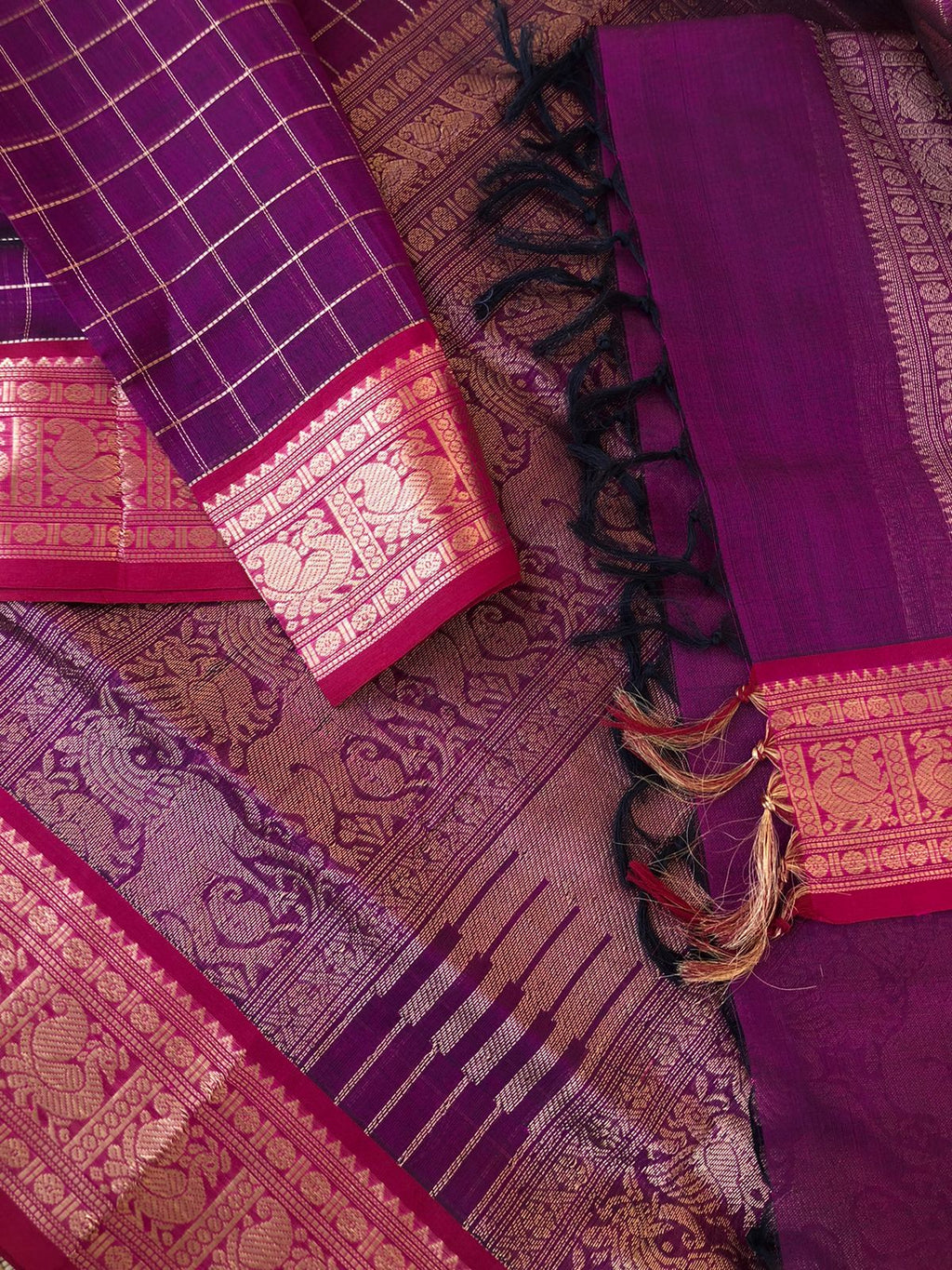 Zari Kissed Silk Cotton - amazing deep purple muthukattam and buttas woven body