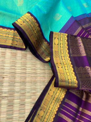 Korvai Silk Cotton - dual tone turquoise and deep purple