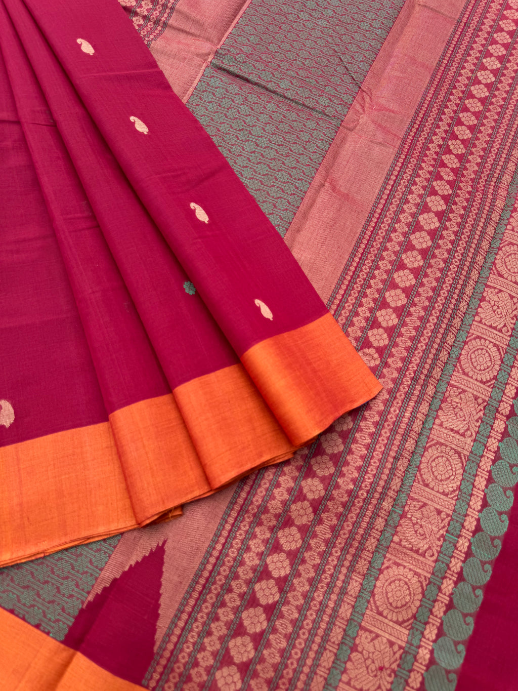 Corporate Style Mangalavastaram - deep red and orange with grand pallu
