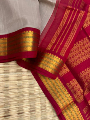 Korvai Silk Cottons - greyish beige and maroon