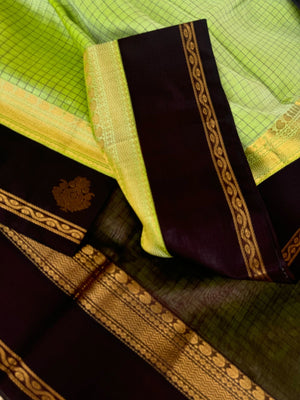 Korvai Silk Cotton - pastel green and coffee bean