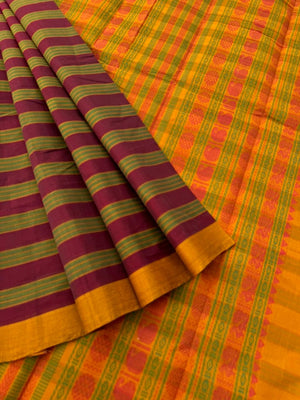 Mangalavastaram - maroon and algae green with contrast pallu and blouse