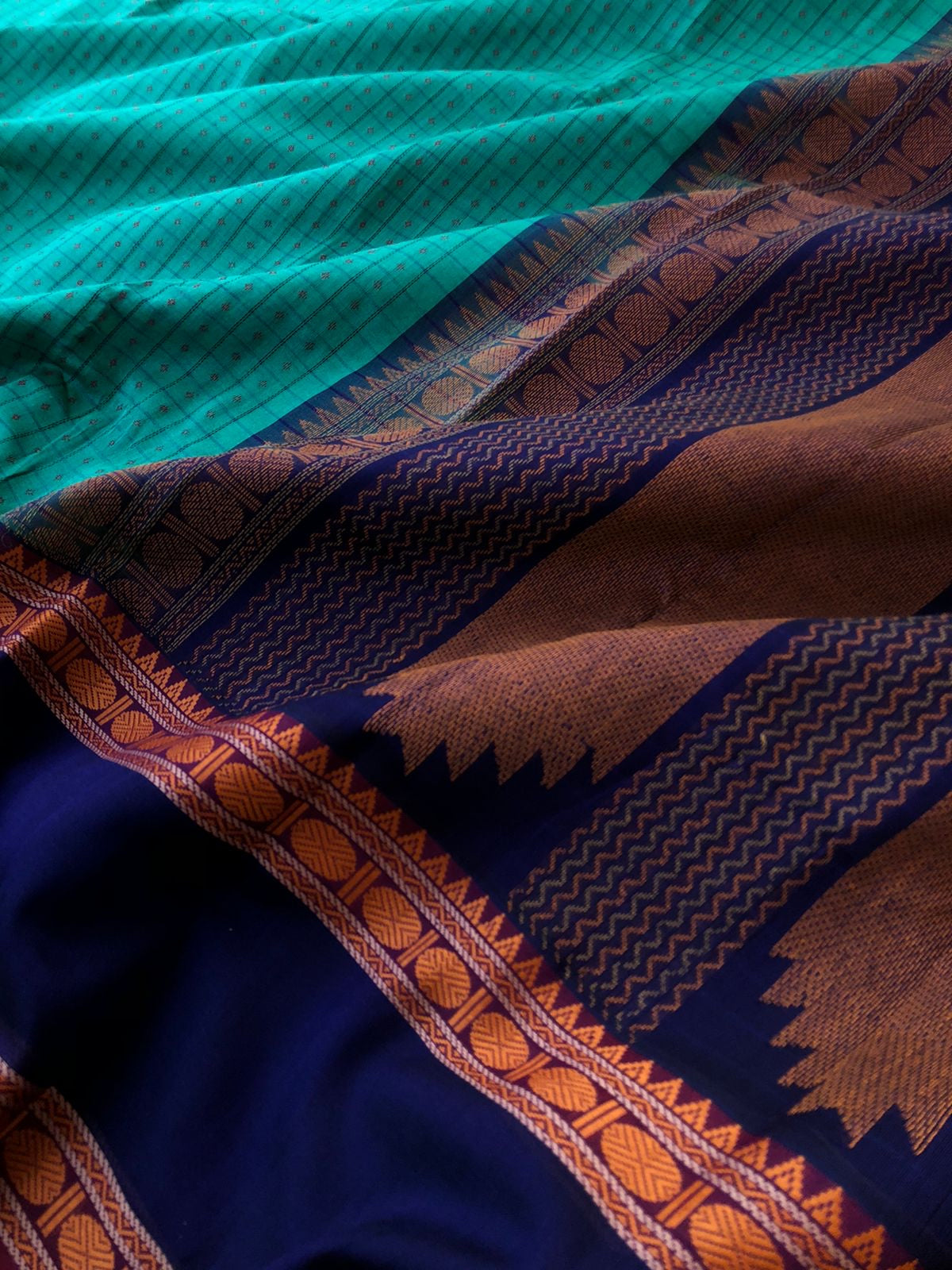 Woven Motifs Silk Cotton - deep teal blue veldhari