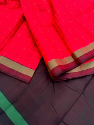 Woven Motifs Silk Cotton -deep red and black Lakshadeepam