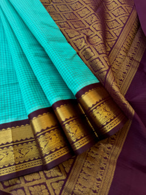 Korvai Silk Cotton - teal and burgundy maroon podi kattam