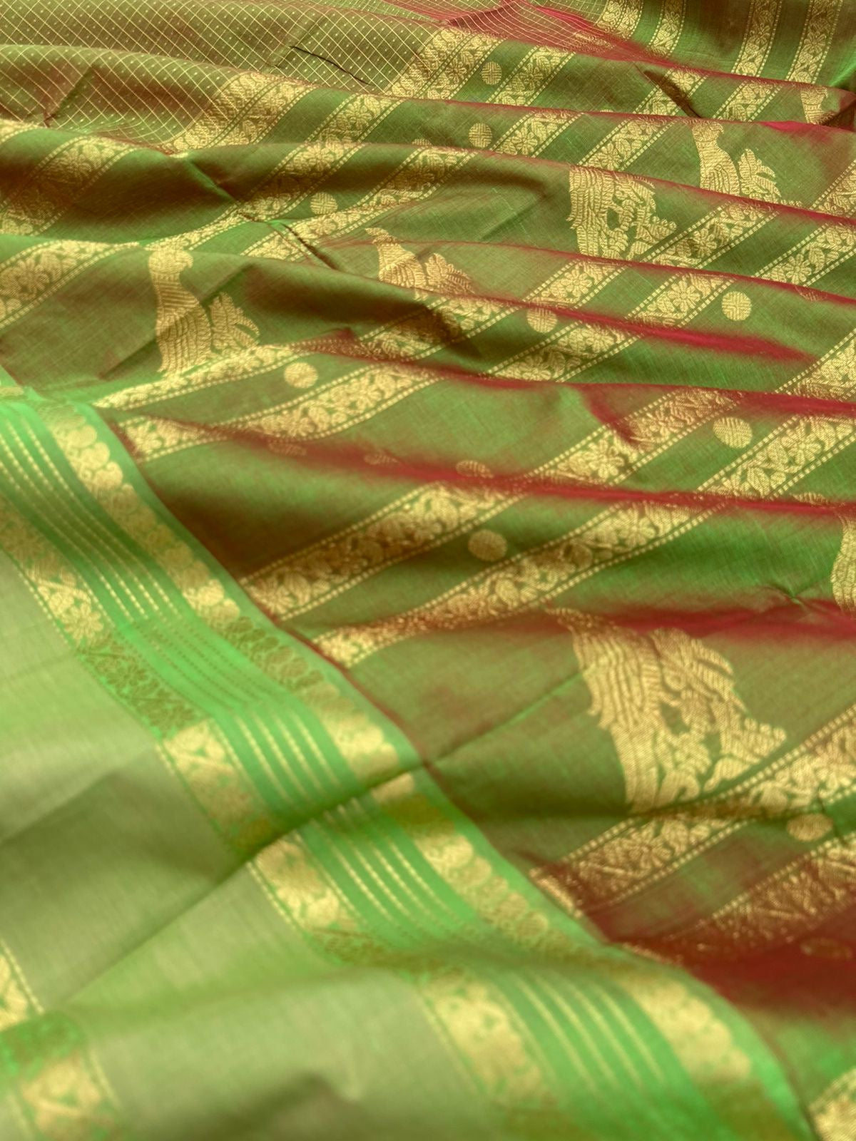 Zari Kissed Silk Cotton -dual tone manthulir colour Lakshadeepam with long pallu