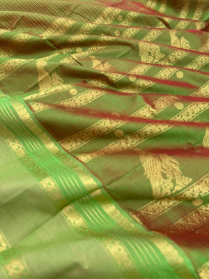 Zari Kissed Silk Cotton -dual tone manthulir colour Lakshadeepam with long pallu