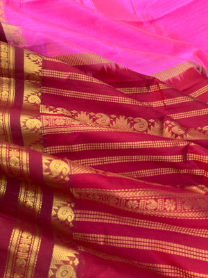 Korvai Silk Cotton - rose milk pink and kum kum maroon