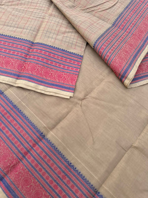Mangalavastaram - deep being with interlocking woven chex with grand pallu and borders