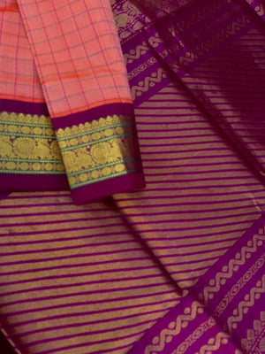 Korvai Silk Cottons - onion peal pink kattam