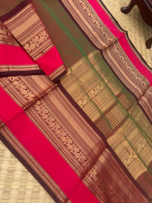 Zari Kissed Silk Cotton - the grandest manthulir tone woven borders
