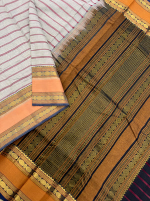 Woven Motifs Silk Cotton - dusky off white greyish tone veldhari with rudurakasham woven retta pett borders