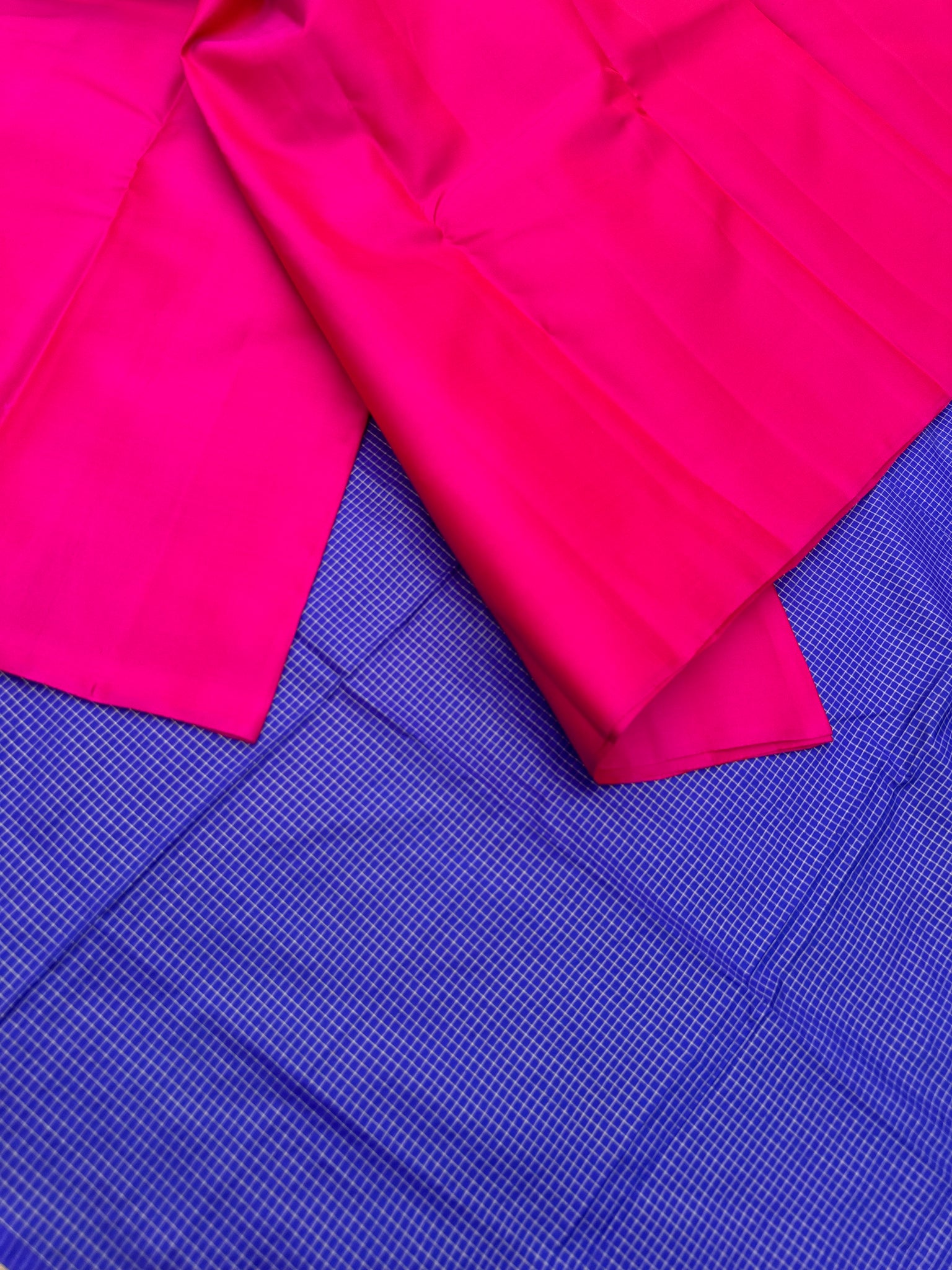 Niram - Celebrating of Full Plain Kanchivaram Silks Paired with Beautiful Blouses -rain pink saree with ms blue zari kattam silk blouse