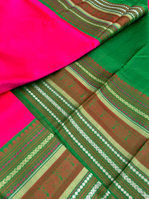 Album Untouched - a classy kalakshetra style Kanchivaram in style pink and green with varusai pett woven no zari borders