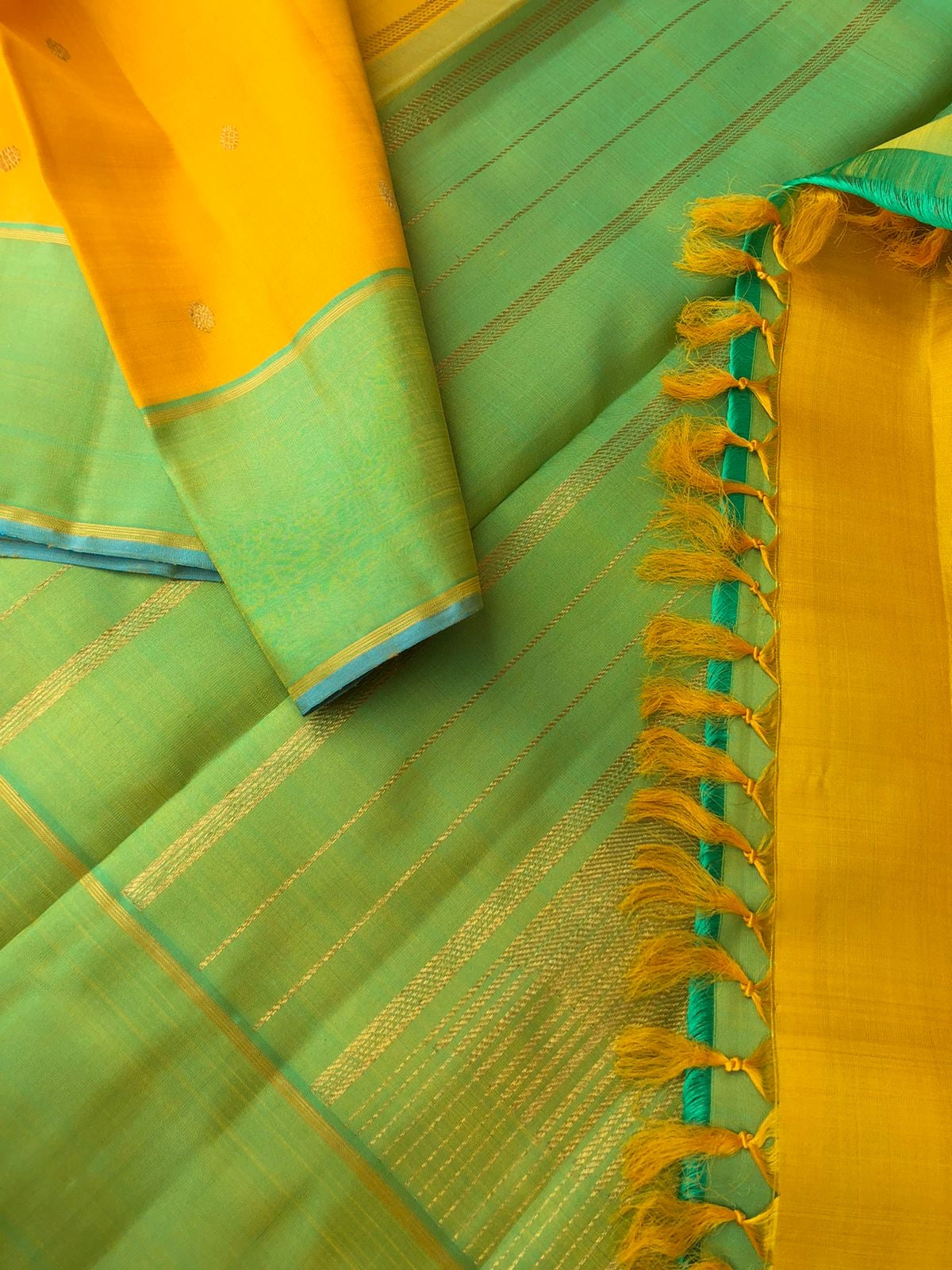 Heriyae - Heirloom Kanchivarams - beautiful simple and elegant yellow and aqua green