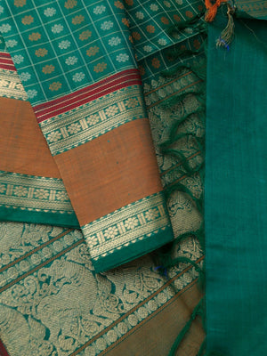 Woven Motifs Silk Cottons - green 2000 kamalam buttas with traditional borders